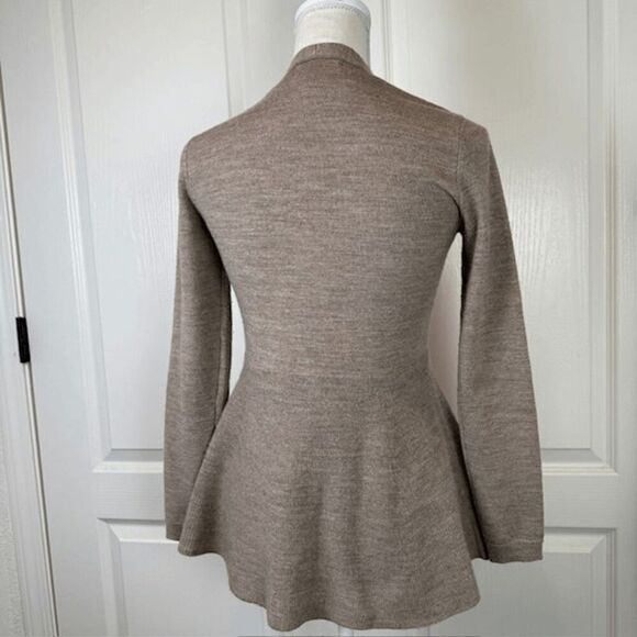 Nanette Lepore Merino Wool Blend Peplum Cardigan Beige Lightweight Size Small - Picture 3 of 11